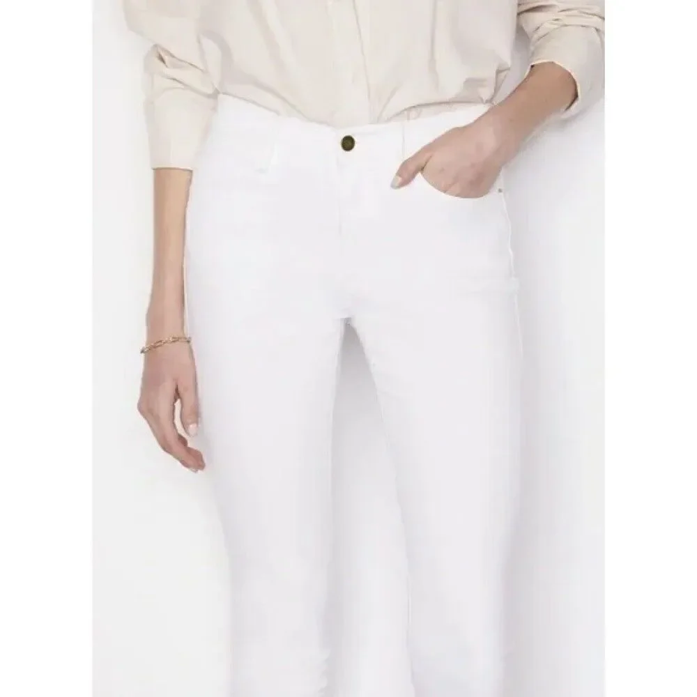 FRAME Le High Skinny White Denim Jeans Ankle W/ Raw Hem Women’s 28 X 28